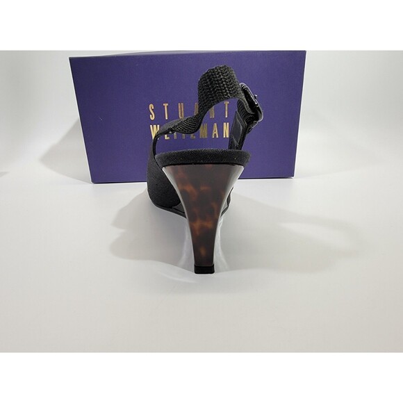 Stuart Weitzman 10 Beltitout Black Linen Slingback High Heels Pumps Designer EUC - Picture 5 of 9